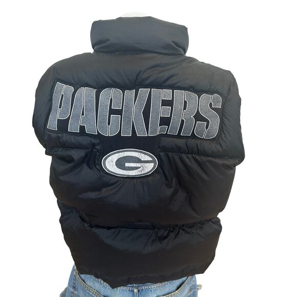 Green Bay Packers Puffer Vest Black MEDIUM Football Tailgate Unique Quilted - Picture 1 of 7
